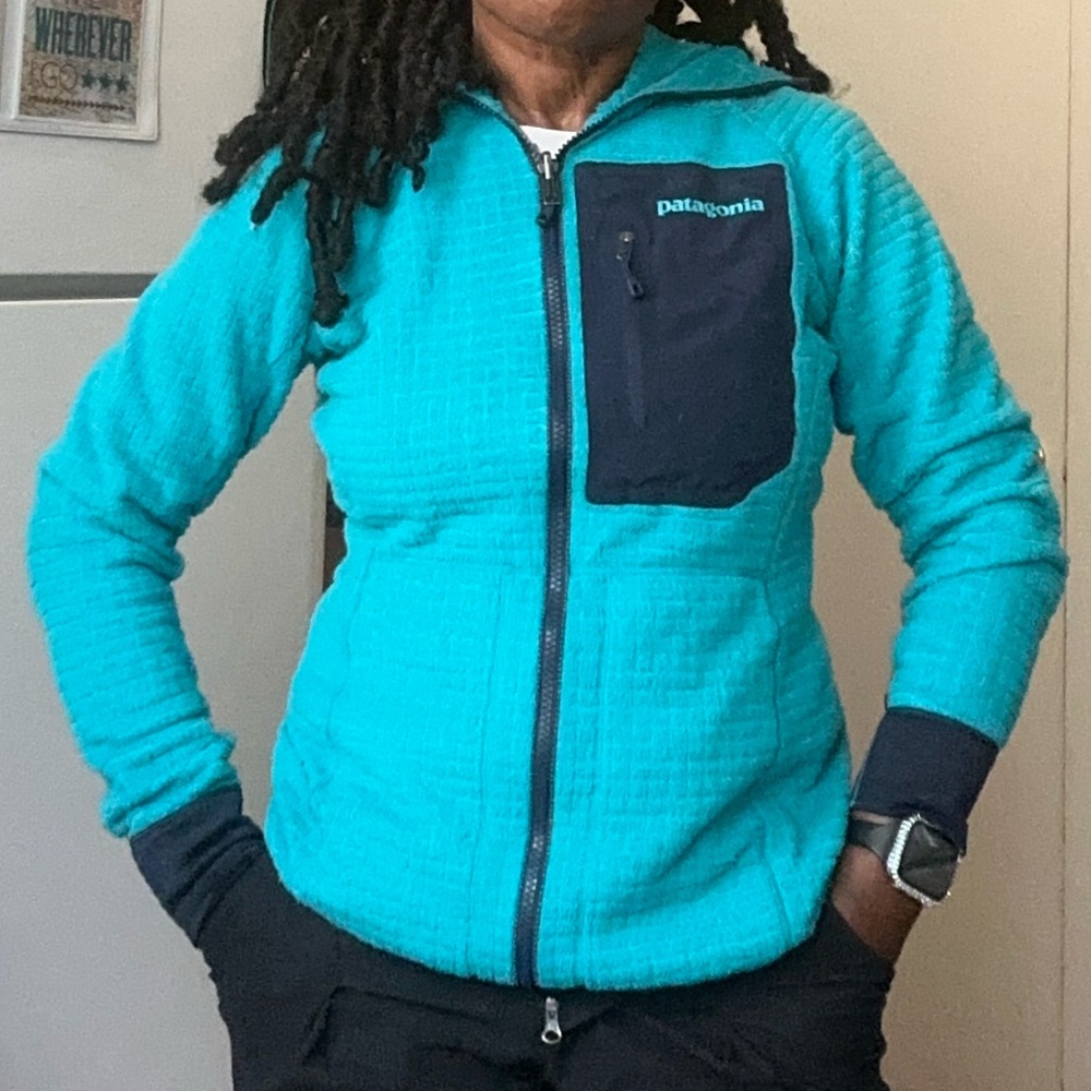 Patagonia Excellent Teal Blue color- block fleece REVERSIBLE full zip jacket - Picture 3 of 17